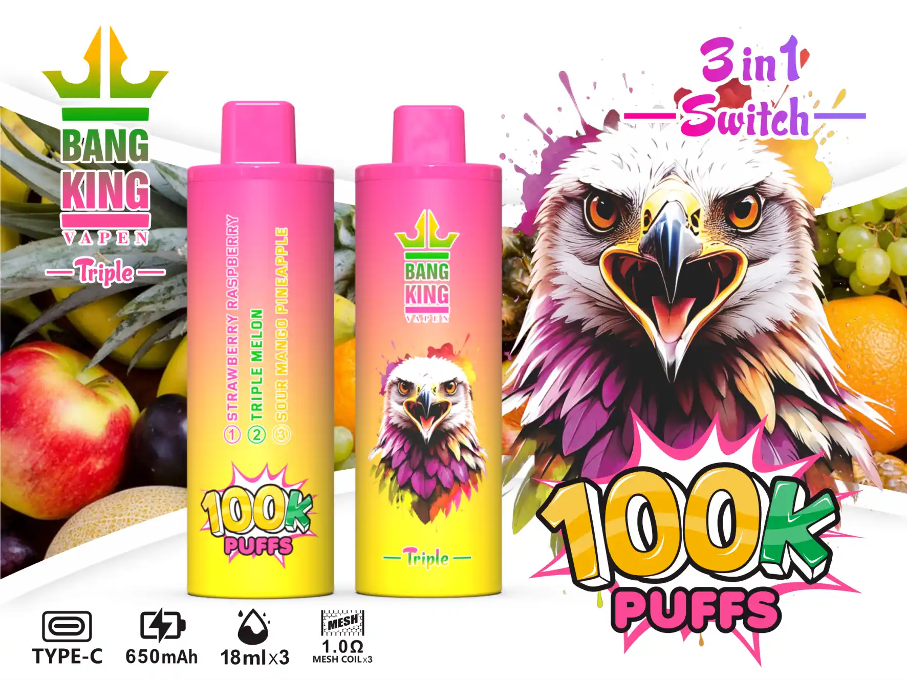 Erdbeer Himbeere / Dreifach-Melone / Saure Mango Ananas