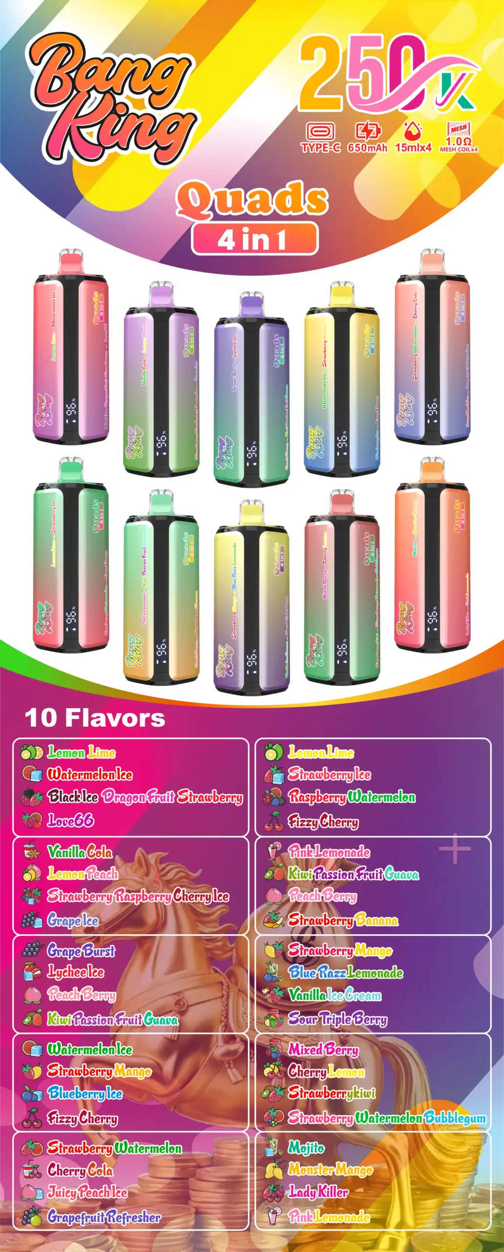 Bang King 250K Einweg Vape mit 4-in-1-Aromen und 250000 Zügen – Bild 10